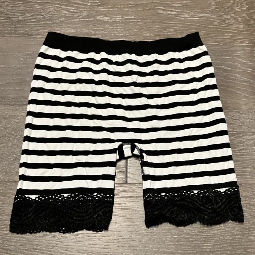 Free People B&W Stripe Shorts With Lace Detail